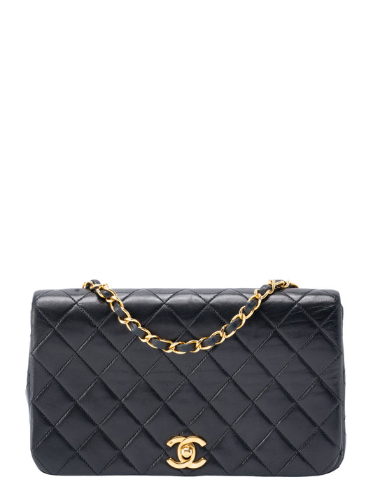 シャネル マトラッセ フルフラップ チェーンショルダーバッグ ラムスキン ブラック ゴールド金具