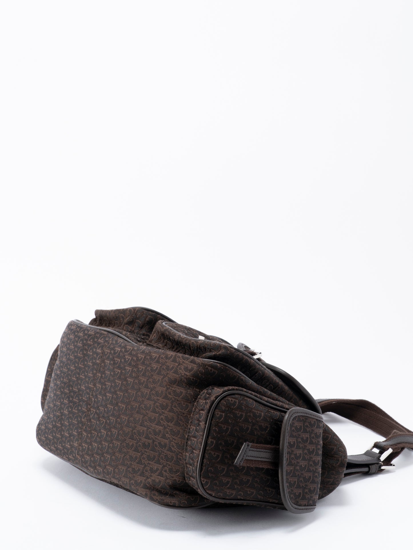 デイオール ストリートシック マルチポケット ハンドバッグ レザー×キャンバス ダークブラウン シルバー金具