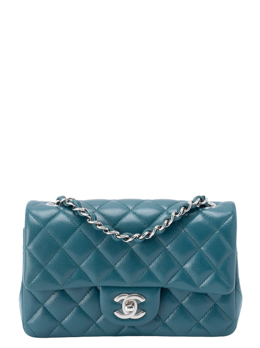 シャネル ミニマトラッセ20 チェーンショルダーバッグ キャビアスキン ダークグリーン シルバー金具