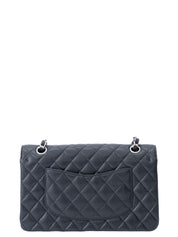 CHANEL W Flap Matelassé 25 Caviar Skin Shoulder Bag Black Silver Hardware