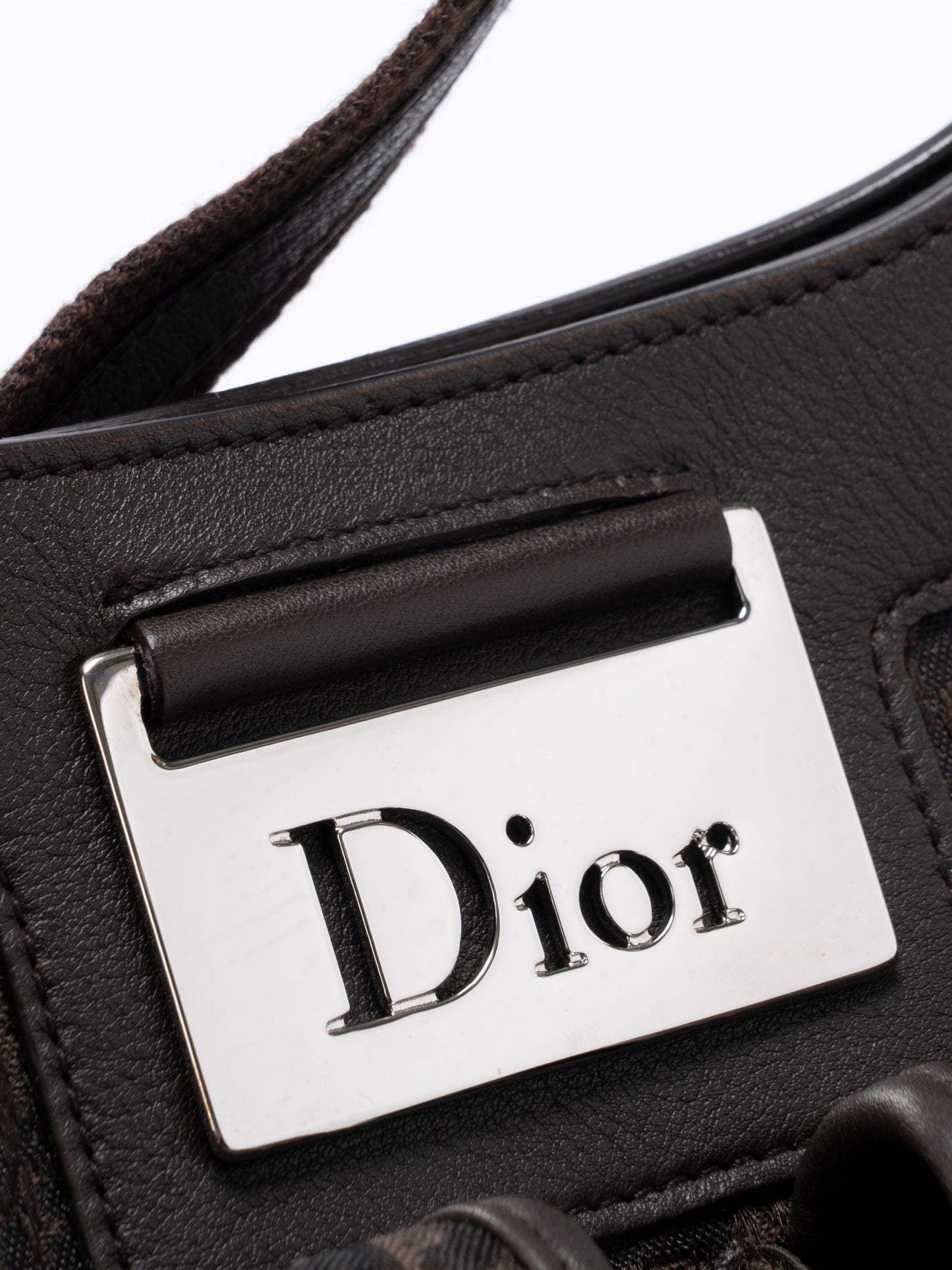 デイオール ストリートシック マルチポケット ハンドバッグ レザー×キャンバス ダークブラウン シルバー金具