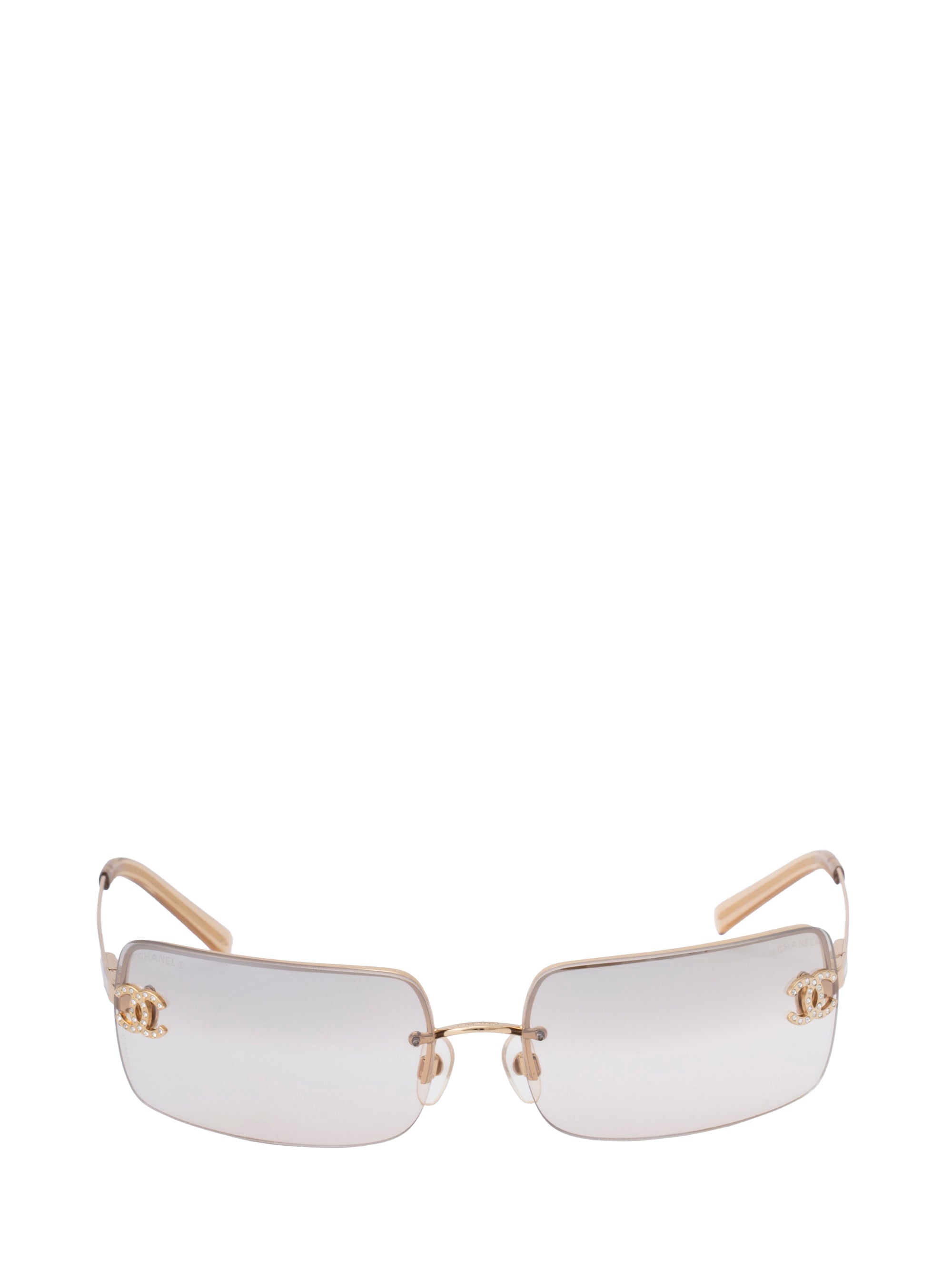 CHANEL Coco Mark Sunglasses 4104-B Rhinestone Plastic Brown Gold Hardware