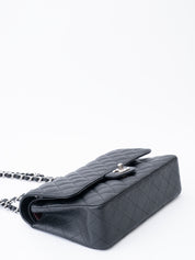 CHANEL W Flap Matelassé 25 Caviar Skin Shoulder Bag Black Silver Hardware
