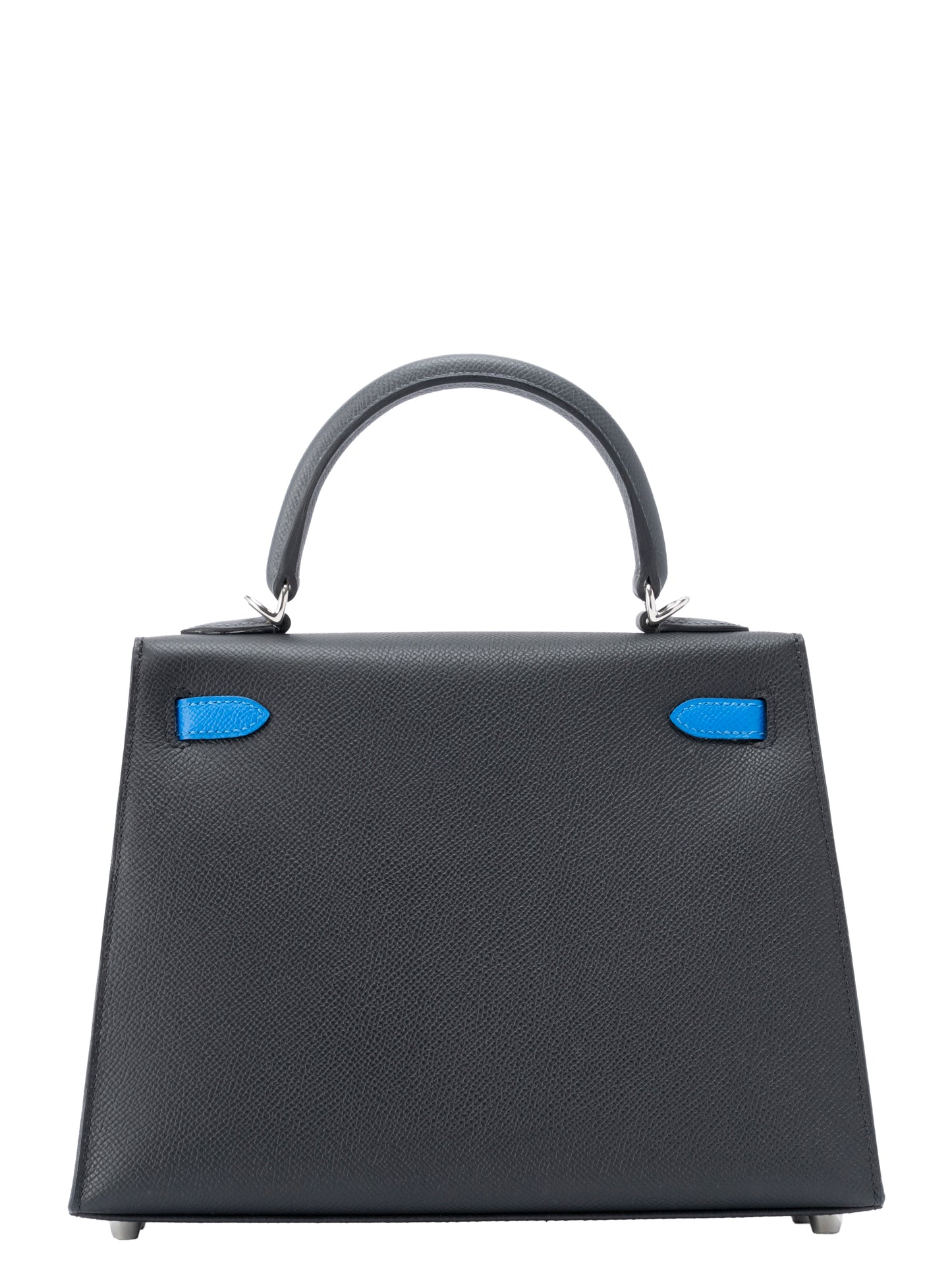 エルメス ケリー25 トリコロール ハンドバッグ 外縫い K刻:2025年 エプソン ブラック×ブルーイドラ×アルドワーズ シルバー金具 新品