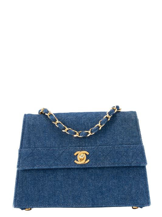 シャネル ココマーク チェーンショルダーバッグ デニム ブルー ゴールド金具