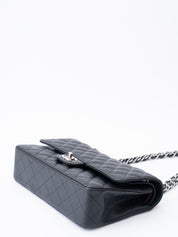 CHANEL W Flap Matelassé 25 Caviar Skin Shoulder Bag Black Silver Hardware