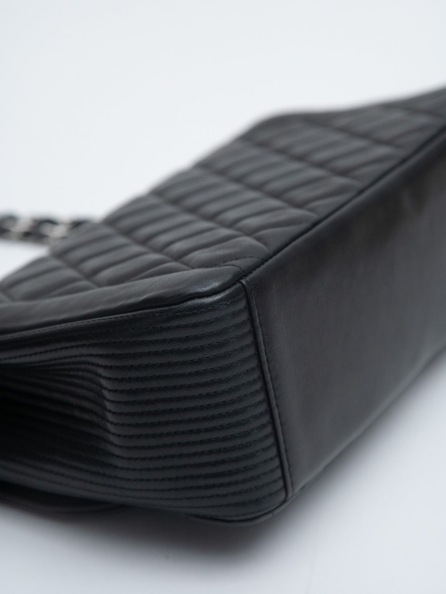 Chanel Single Flap Matelasse Shoulder Bag Lambskin Black Silver Hardware