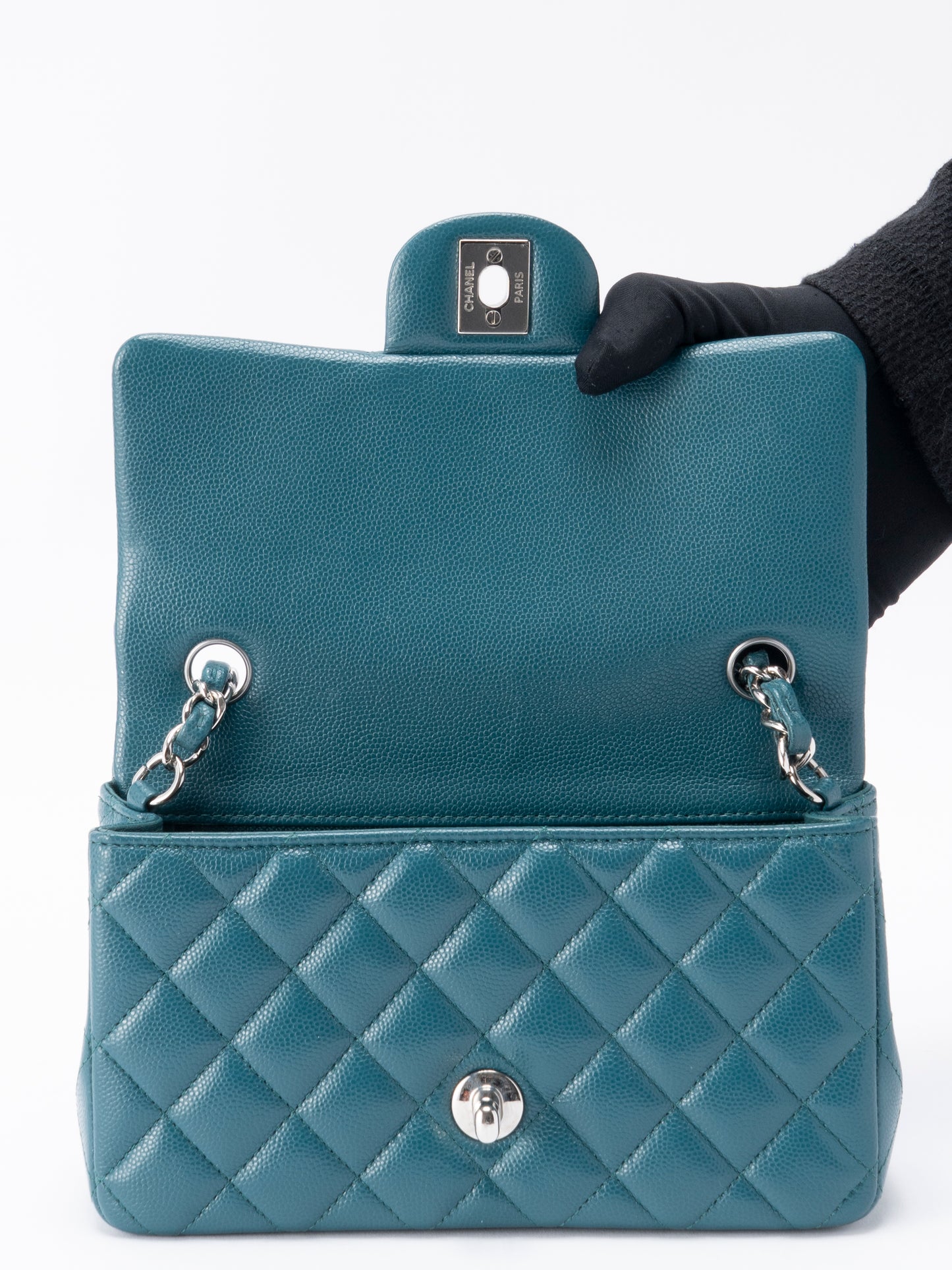シャネル ミニマトラッセ20 チェーンショルダーバッグ キャビアスキン ダークグリーン シルバー金具