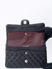 CHANEL W Flap Matelassé 25 Caviar Skin Shoulder Bag Black Silver Hardware
