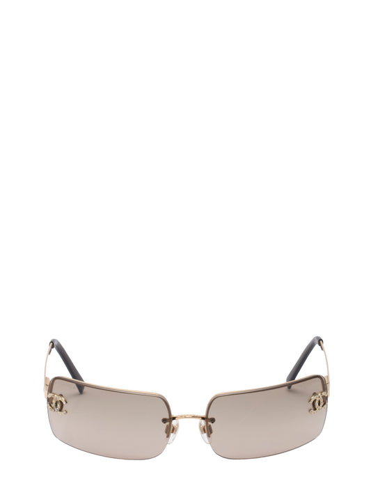 シャネル ココマーク サングラス ラインストーン プラスチック ブラウン ゴールド金具