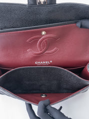 CHANEL W Flap Matelassé 25 Caviar Skin Shoulder Bag Black Silver Hardware