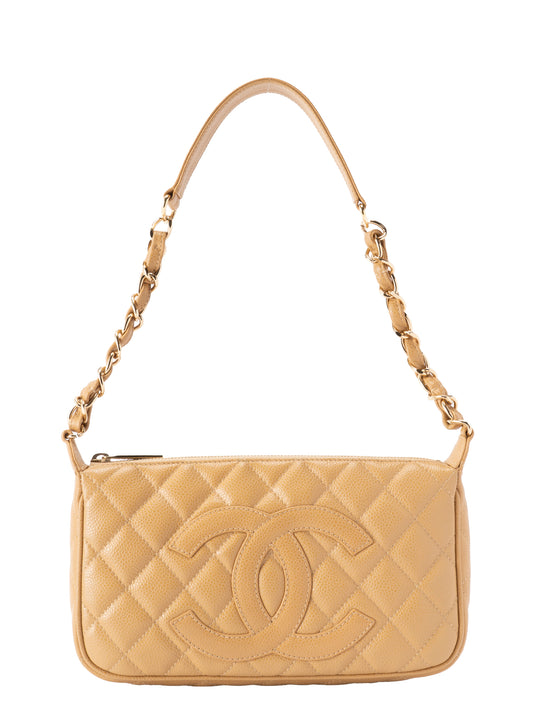 シャネル マトラッセ チェーンショルダーバッグ キャビアスキン ベージュ ゴールド金具