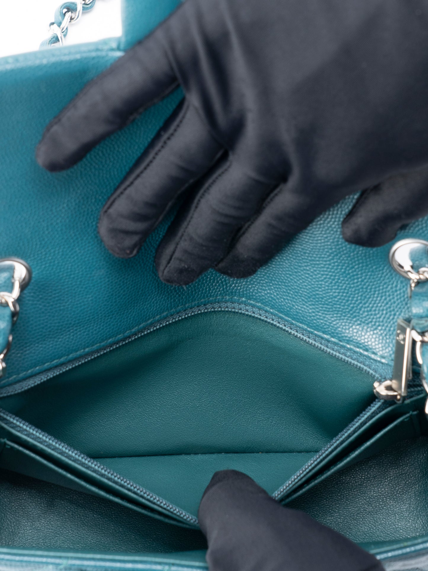 シャネル ミニマトラッセ20 チェーンショルダーバッグ キャビアスキン ダークグリーン シルバー金具