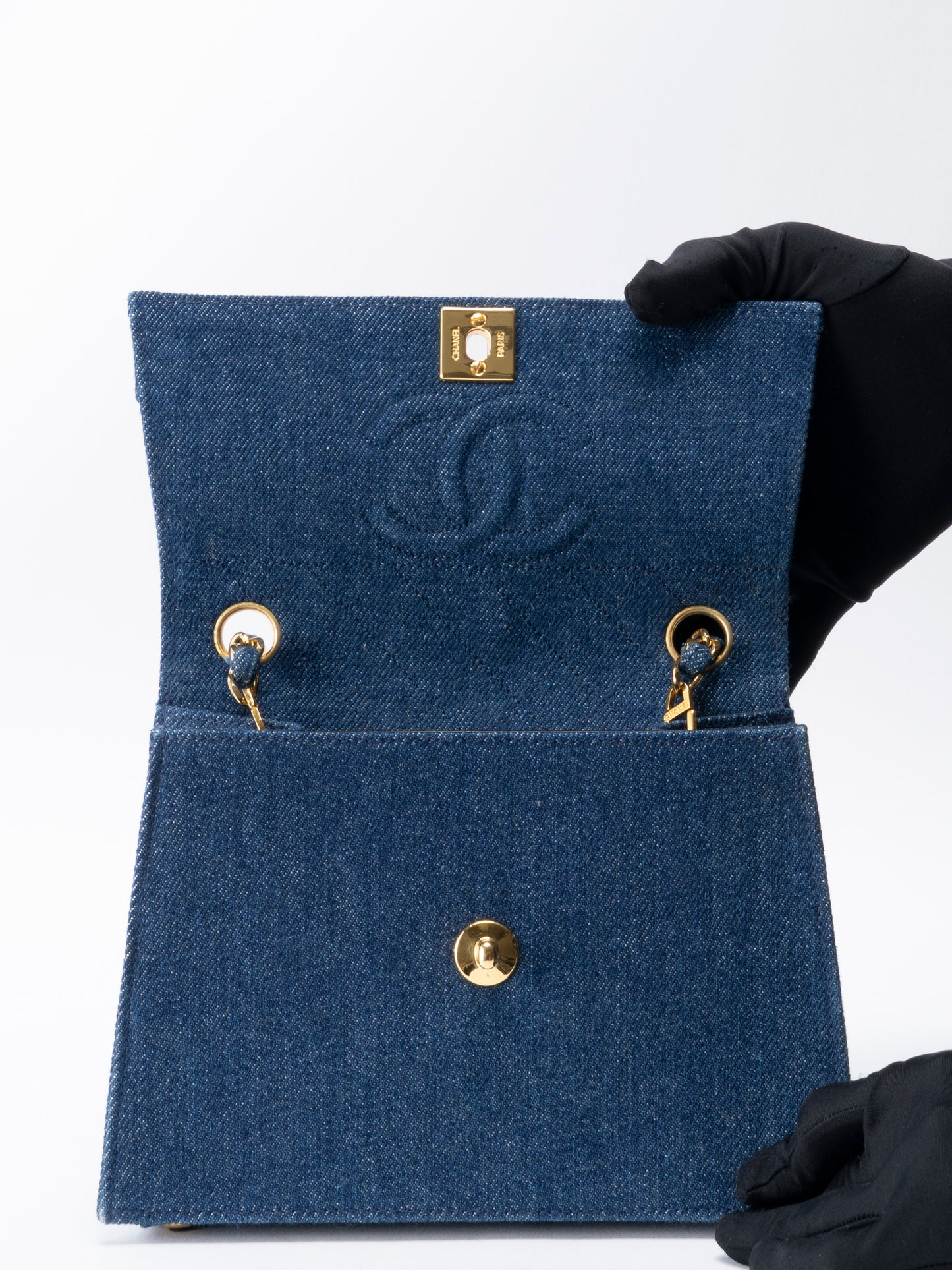 シャネル ココマーク チェーンショルダーバッグ デニム ブルー ゴールド金具