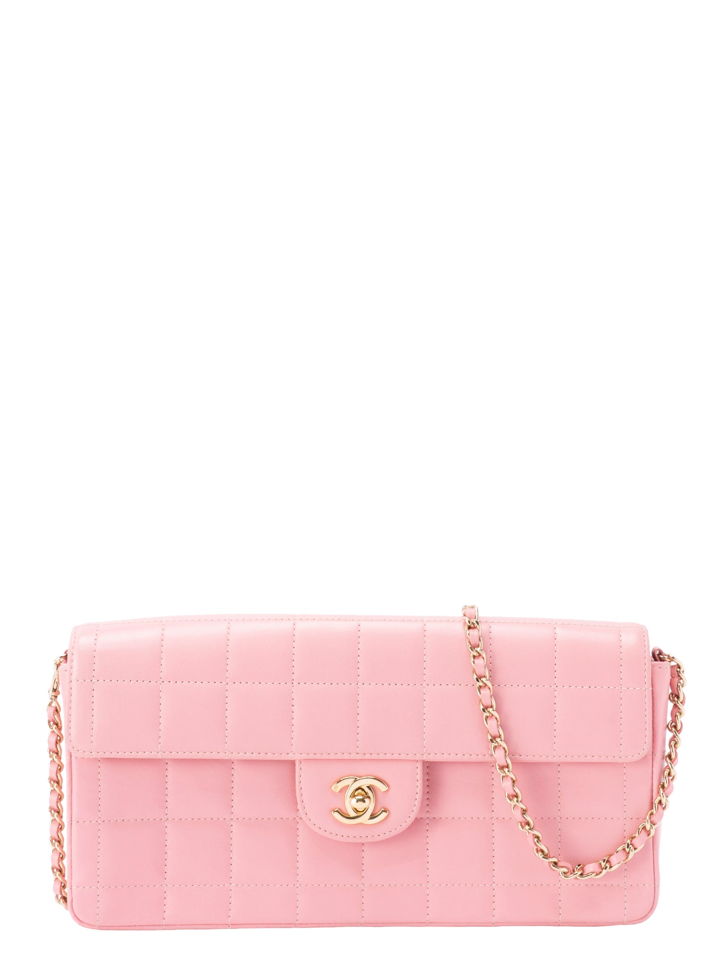 シャネル チョコバー チェーンショルダーバッグ ラムスキン ピンク ゴールド金具