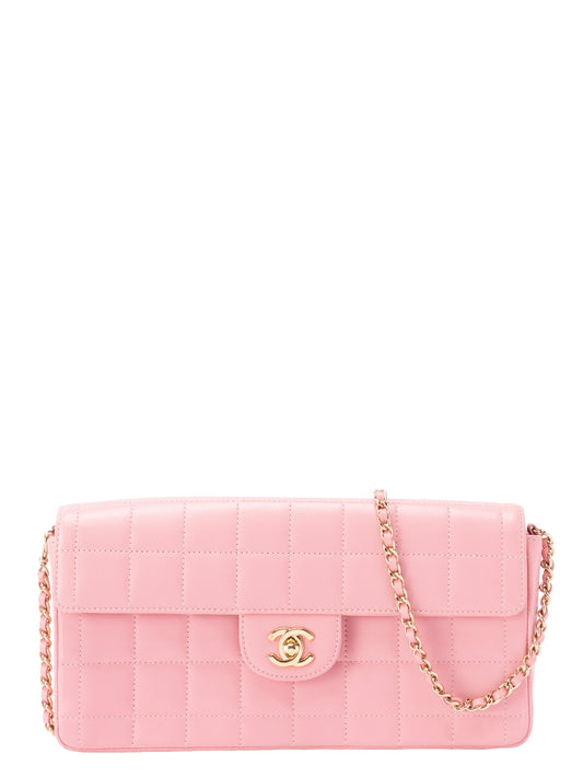 シャネル チョコバー チェーンショルダーバッグ ラムスキン ピンク ゴールド金具