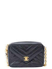 CHANEL V-Stitch Chain Camera Bag Lambskin Black Gold Hardware