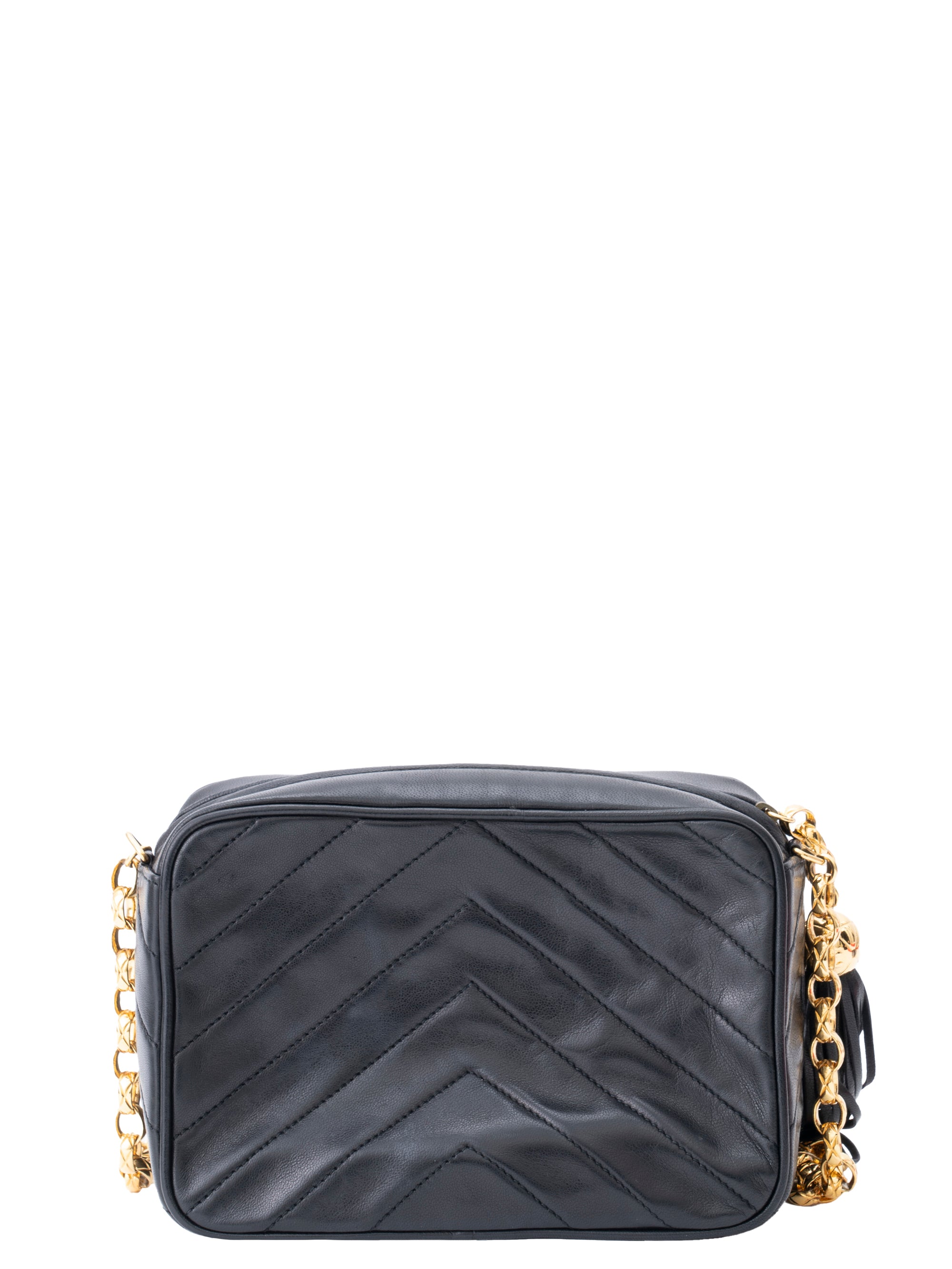 CHANEL V-Stitch Chain Camera Bag Lambskin Black Gold Hardware