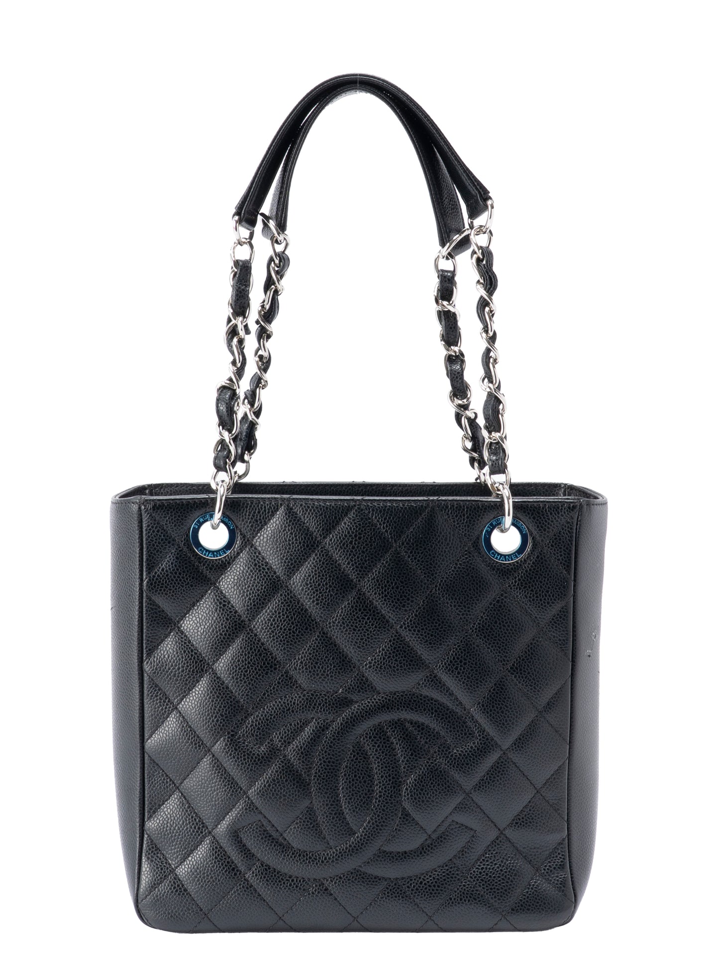 シャネル PSTチェーントートバッグ キャビアスキン ブラック シルバー金具