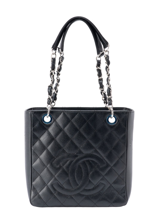 シャネル PSTチェーントートバッグ キャビアスキン ブラック シルバー金具