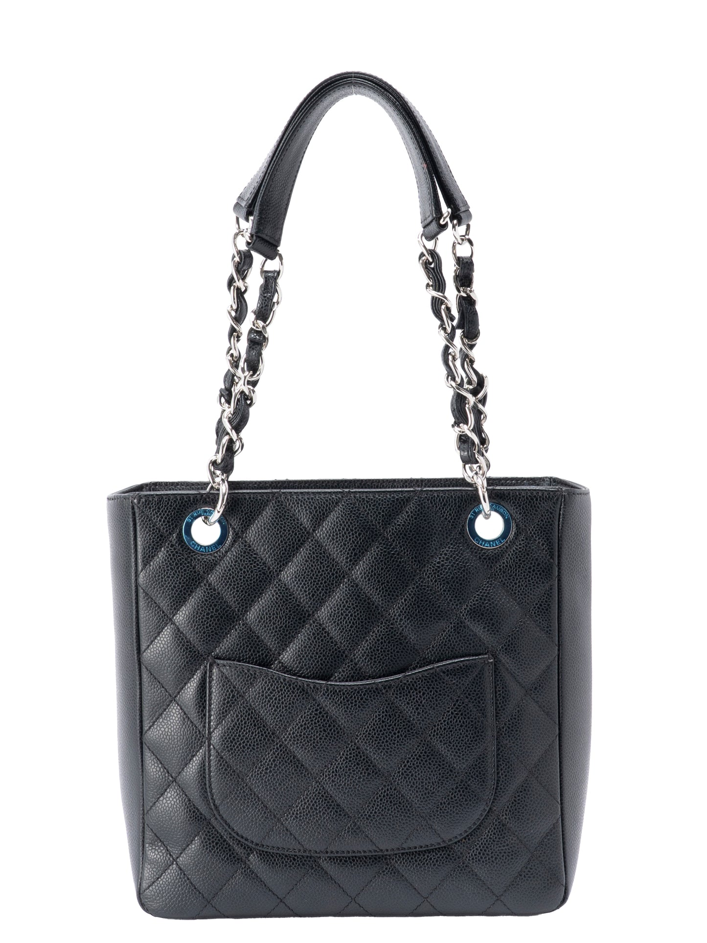 シャネル PSTチェーントートバッグ キャビアスキン ブラック シルバー金具