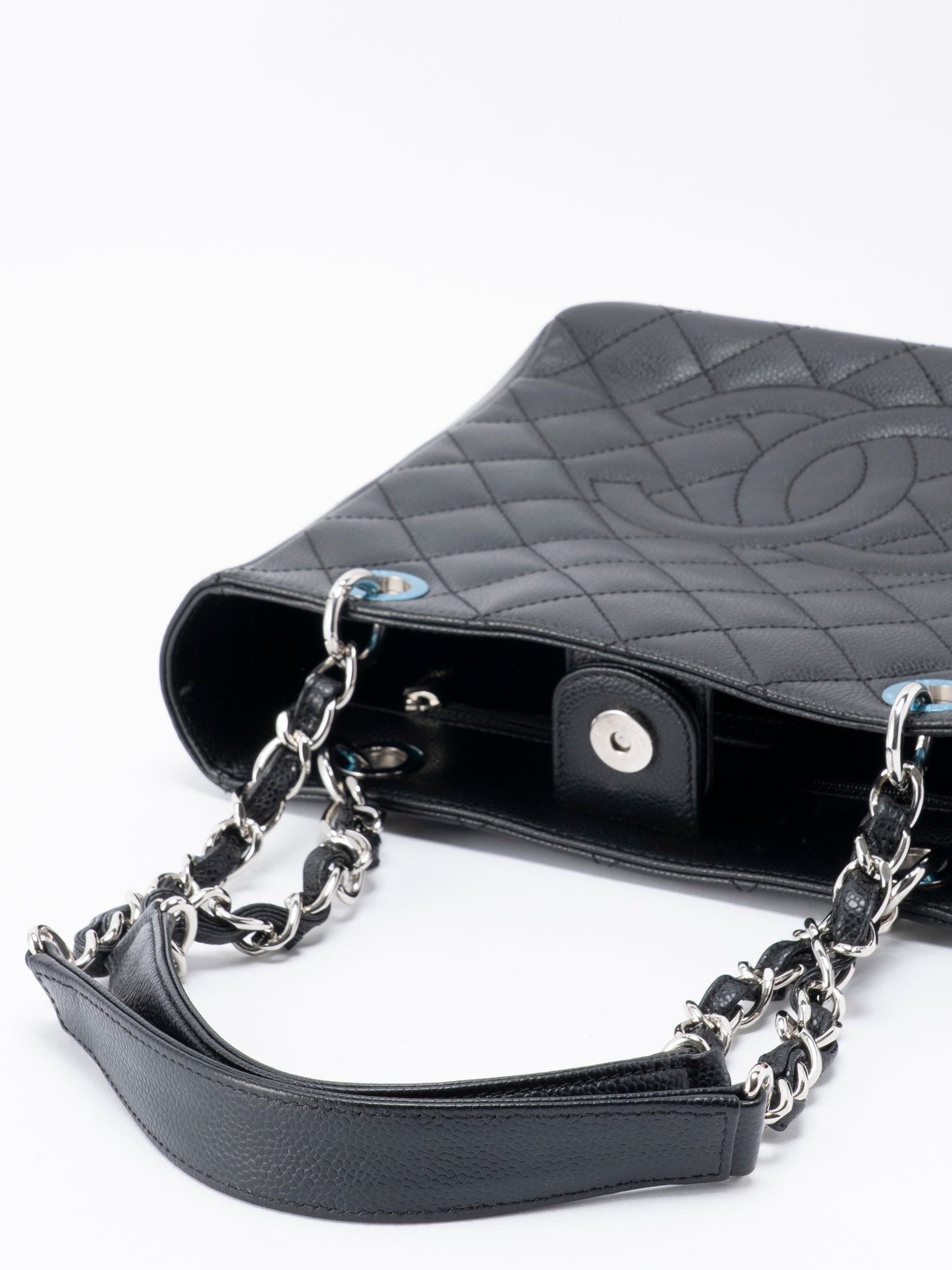 シャネル PSTチェーントートバッグ キャビアスキン ブラック シルバー金具