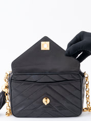 CHANEL V-Stitch Chain Camera Bag Lambskin Black Gold Hardware