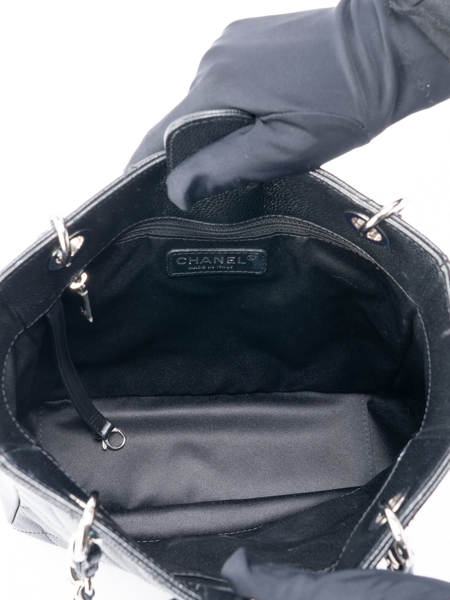 シャネル PSTチェーントートバッグ キャビアスキン ブラック シルバー金具
