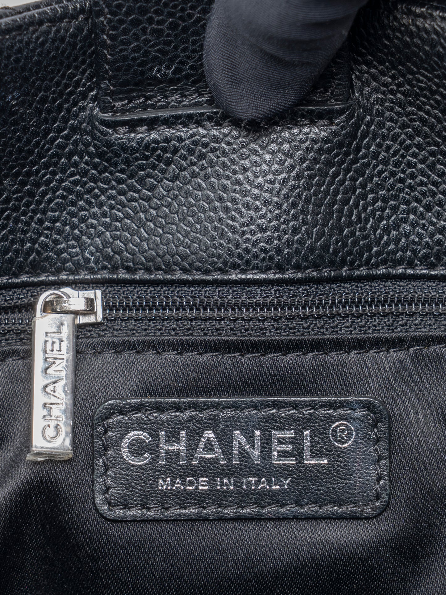 シャネル PSTチェーントートバッグ キャビアスキン ブラック シルバー金具