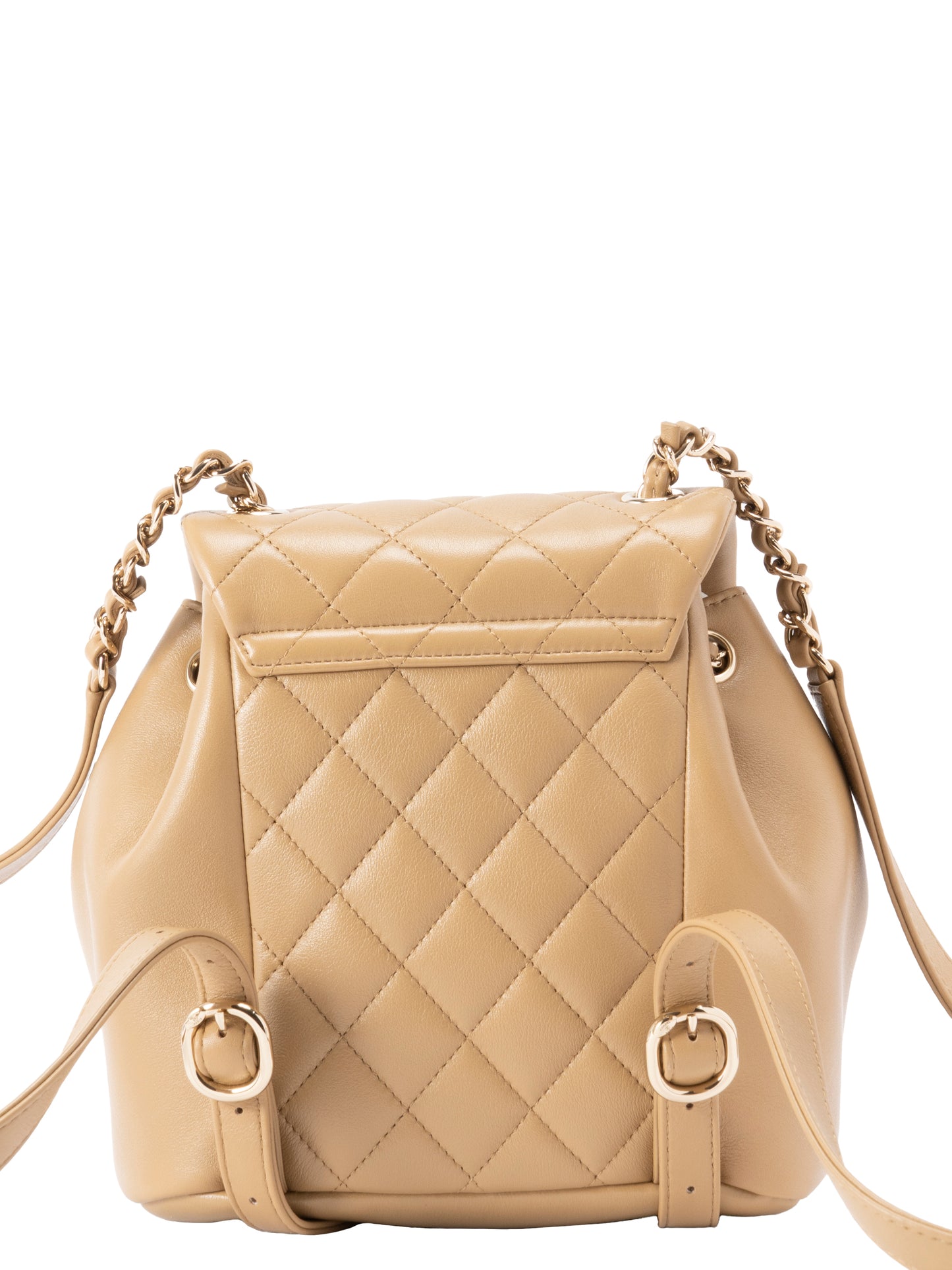 シャネル マトラッセ チェーンリュックサック シリアルプレート カーフスキン ベージュ ゴールド金具