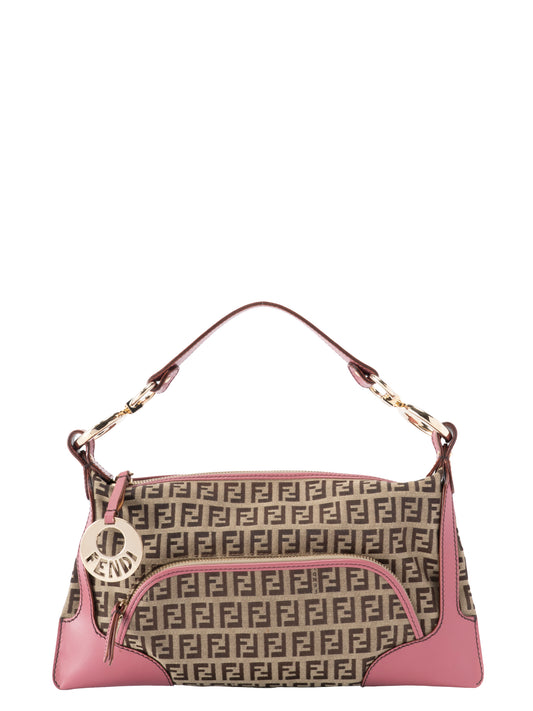 フェンディ ズッキーノ ハンドバッグ キャンバス ブラウン ゴールド金具