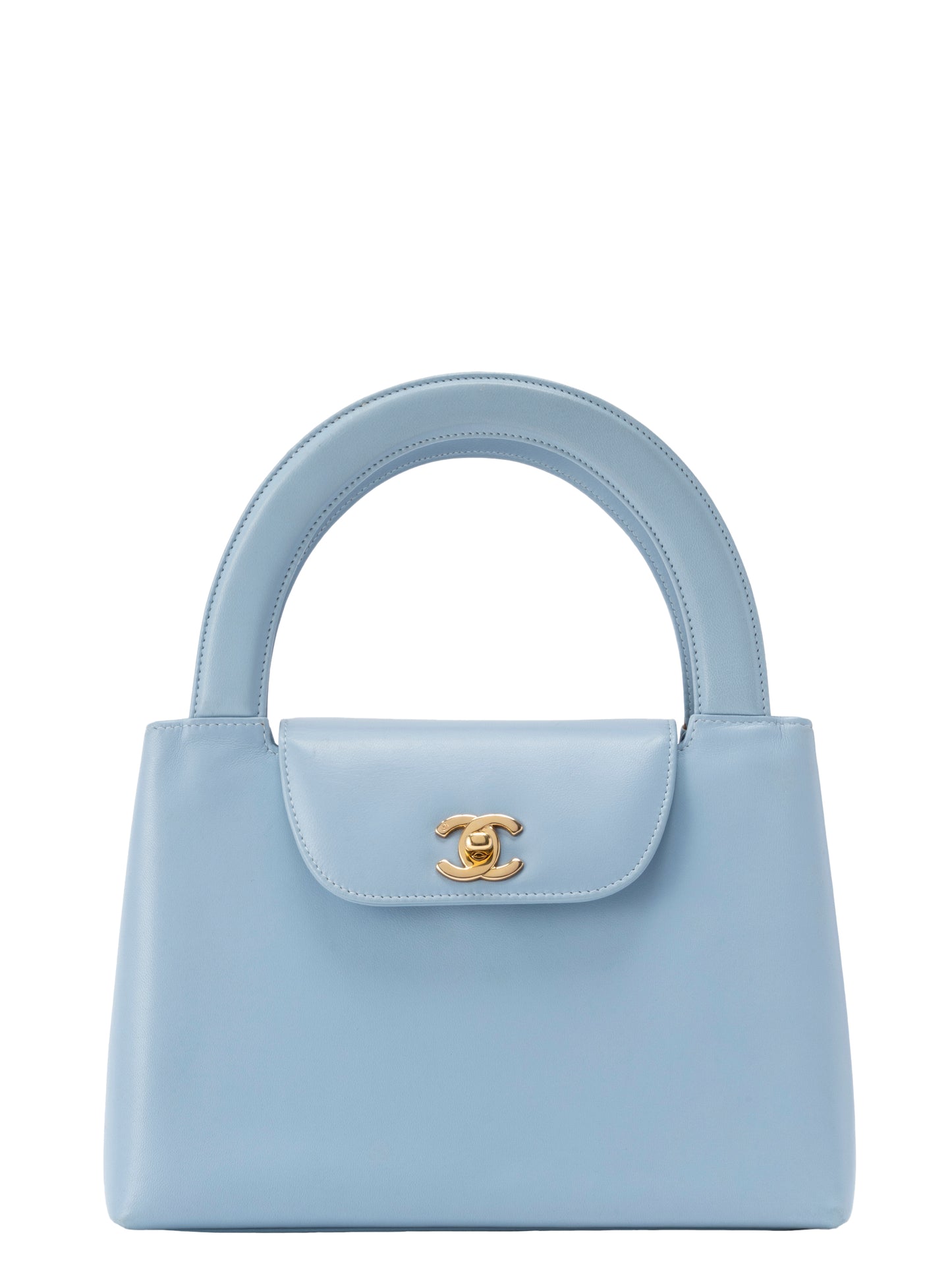 シャネル ココマーク ハンドバッグ ラムスキン ライトブルー ゴールド金具