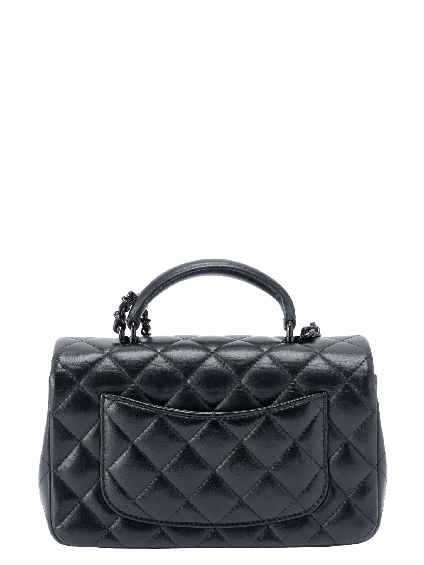 シャネル トップハンドル ミニフラップ シリアルプレート 2WAYショルダーバッグ ラムスキン ブラック ブラック金具