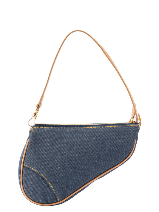 ディオール トロッター サドルバッグ ショルダーバッグ デニム ネイビー ゴールド金具