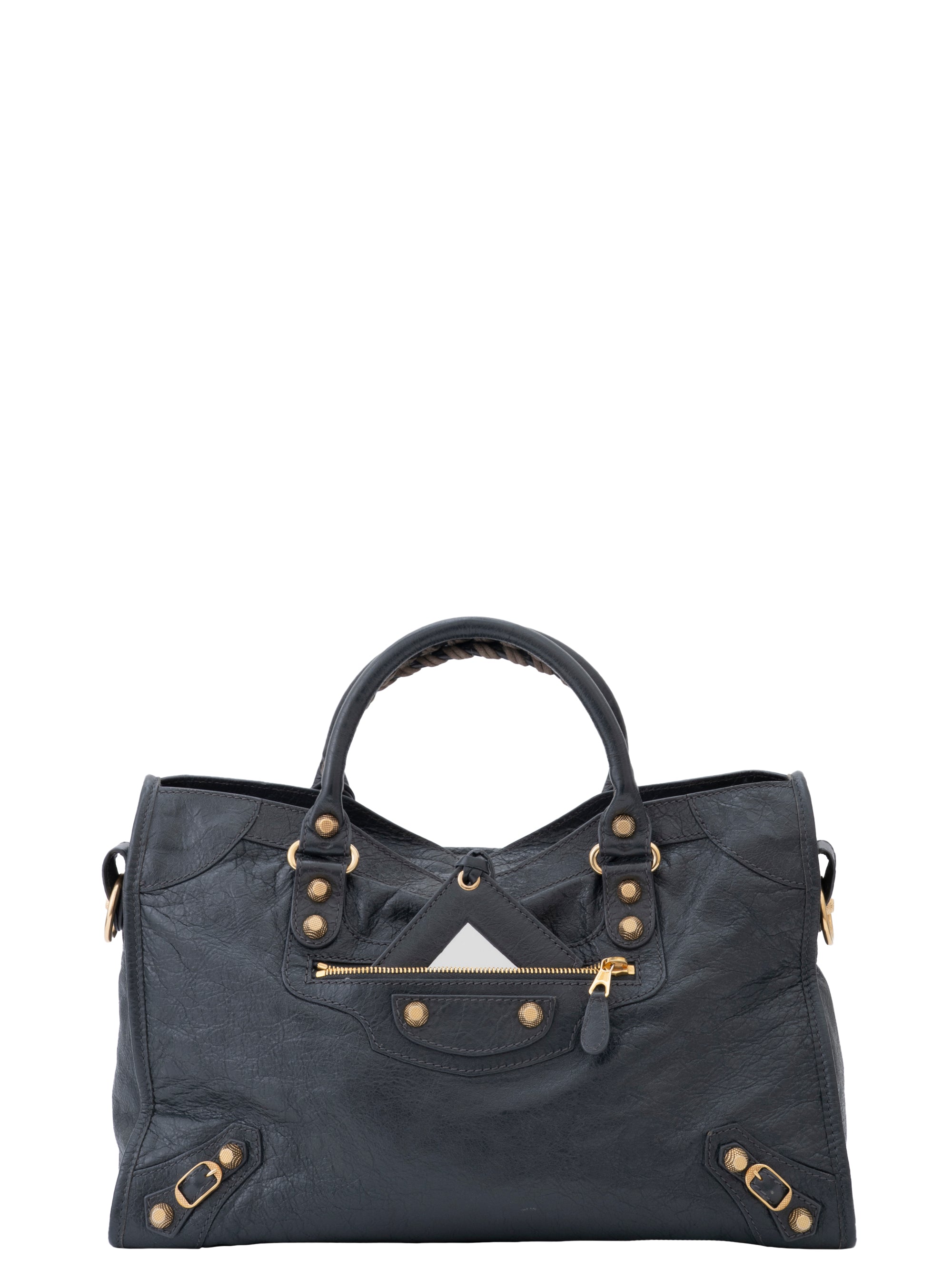 Balenciaga The City 2-Way Handbag Leather Light Gray Gold-Tone Hardware