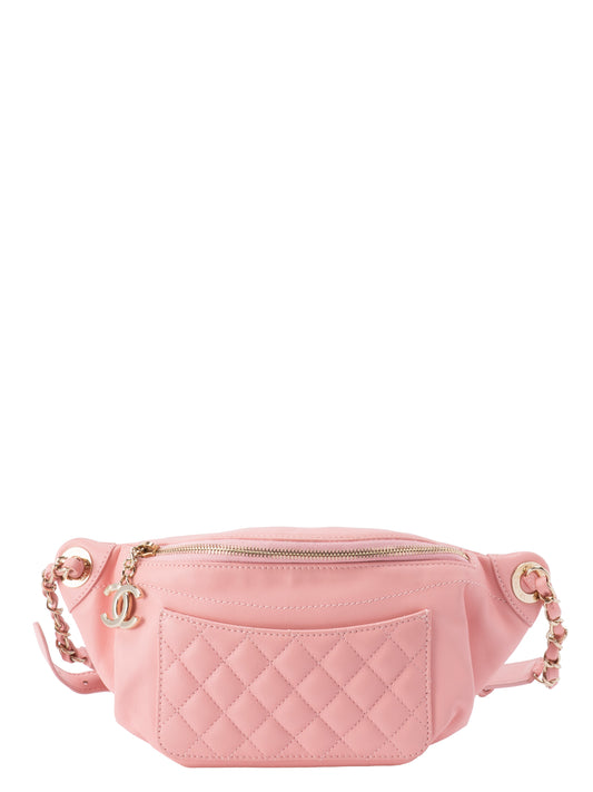シャネル マトラッセ ウエストバッグ ラムスキン ピンク ゴールド金具