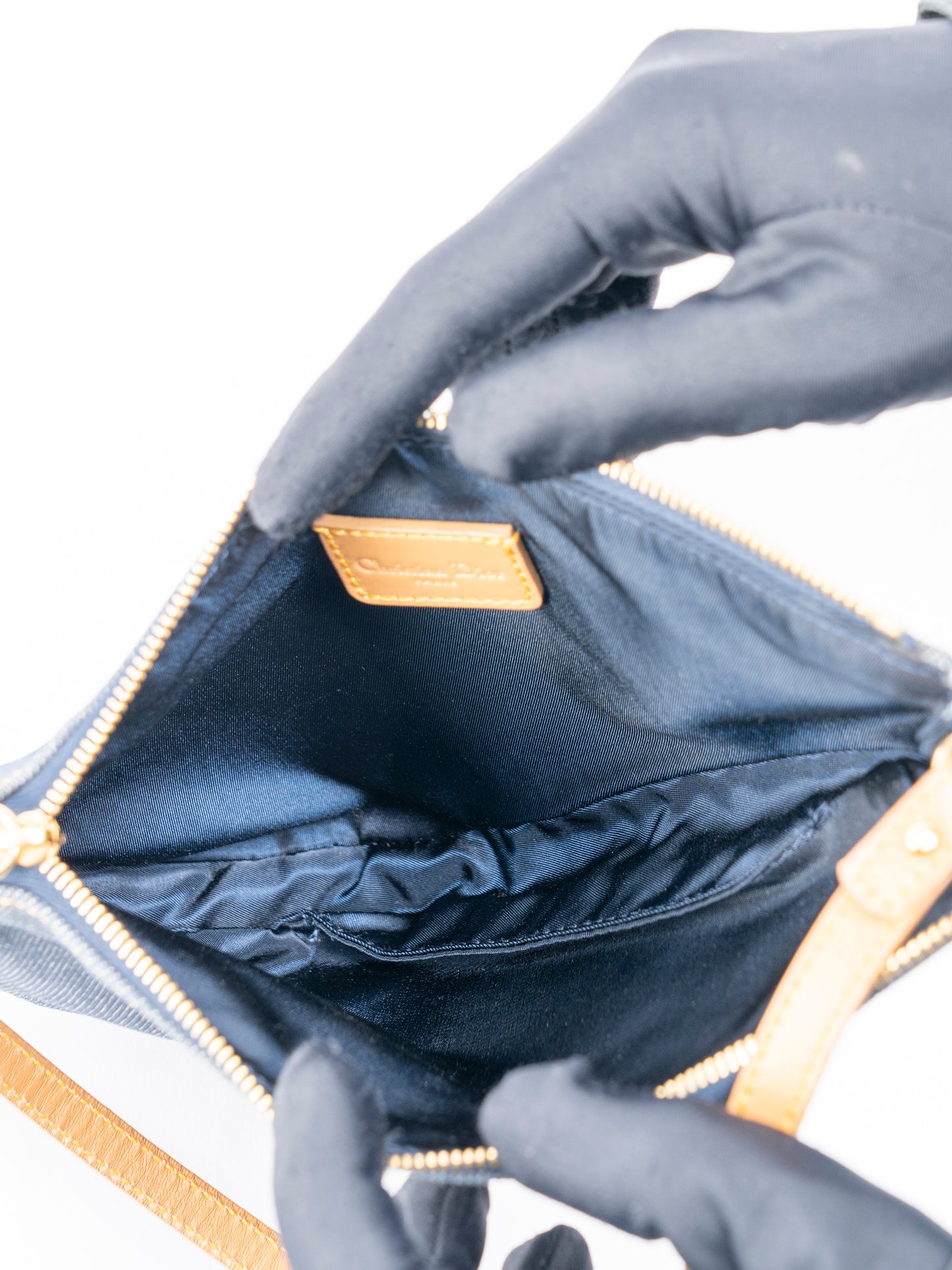 ディオール トロッター サドルバッグ ショルダーバッグ デニム ネイビー ゴールド金具