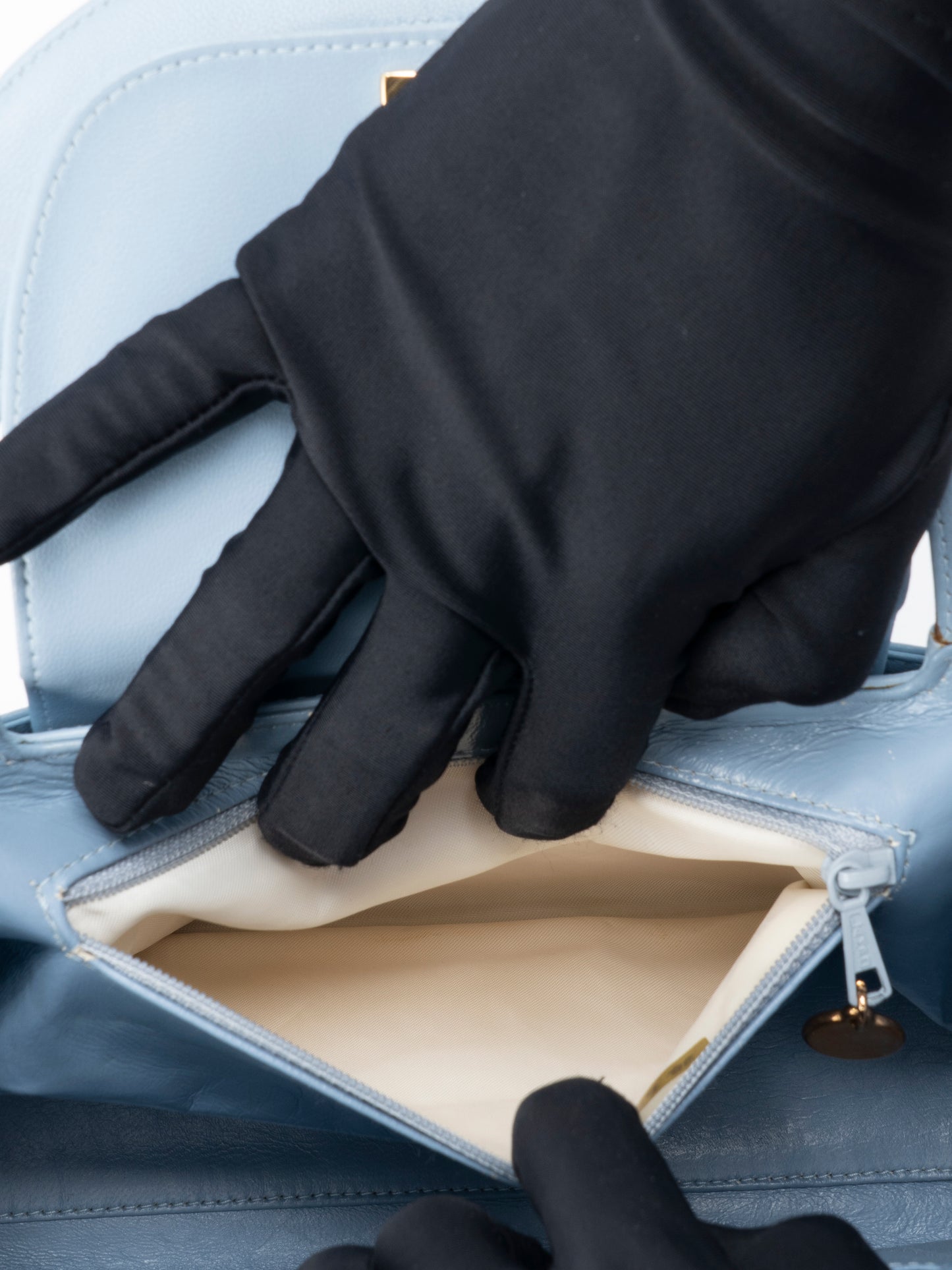 シャネル ココマーク ハンドバッグ ラムスキン ライトブルー ゴールド金具