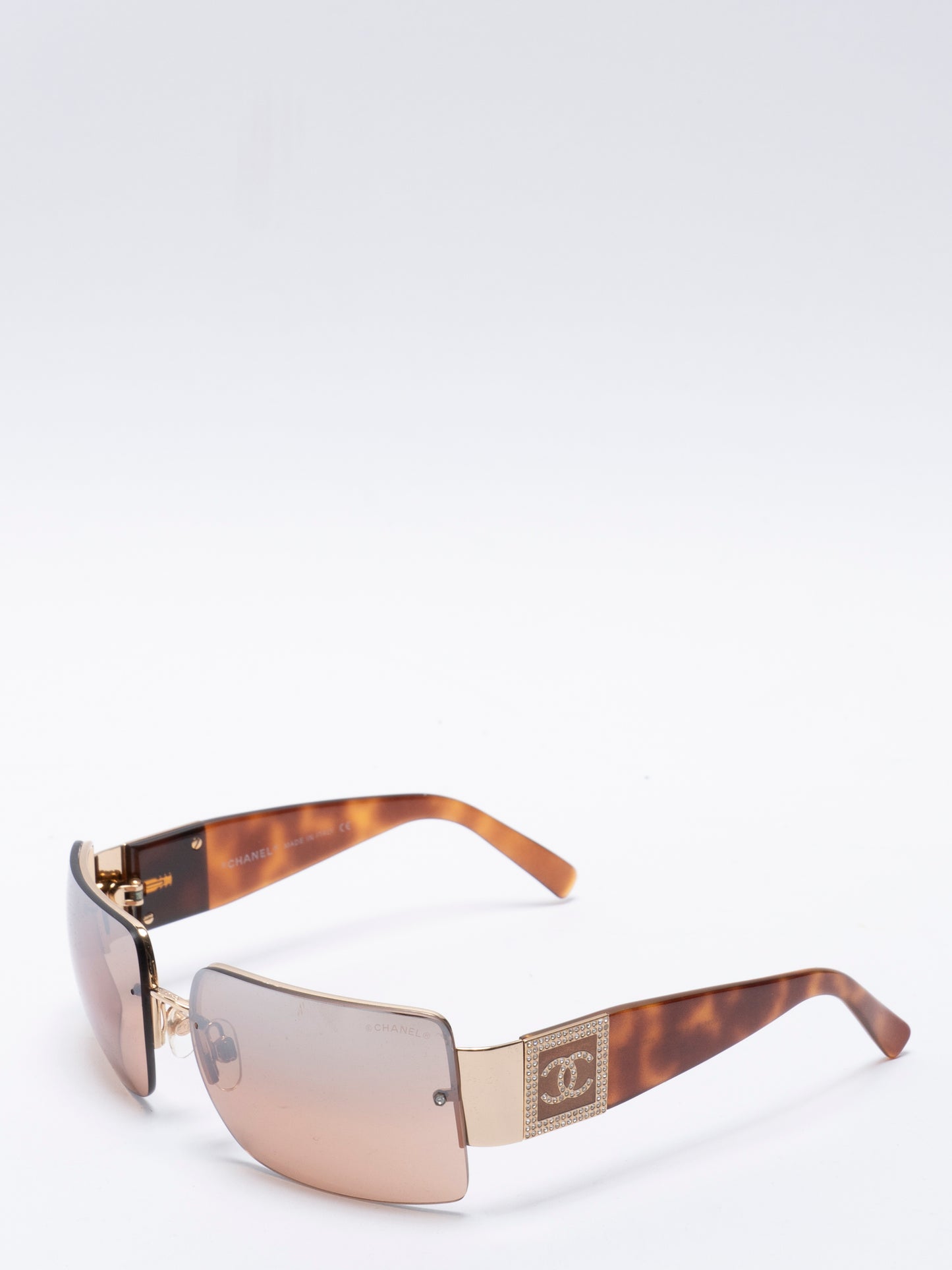 シャネル ココマーク サングラス ラインストーン プラスチック ブラウン ゴールド金具