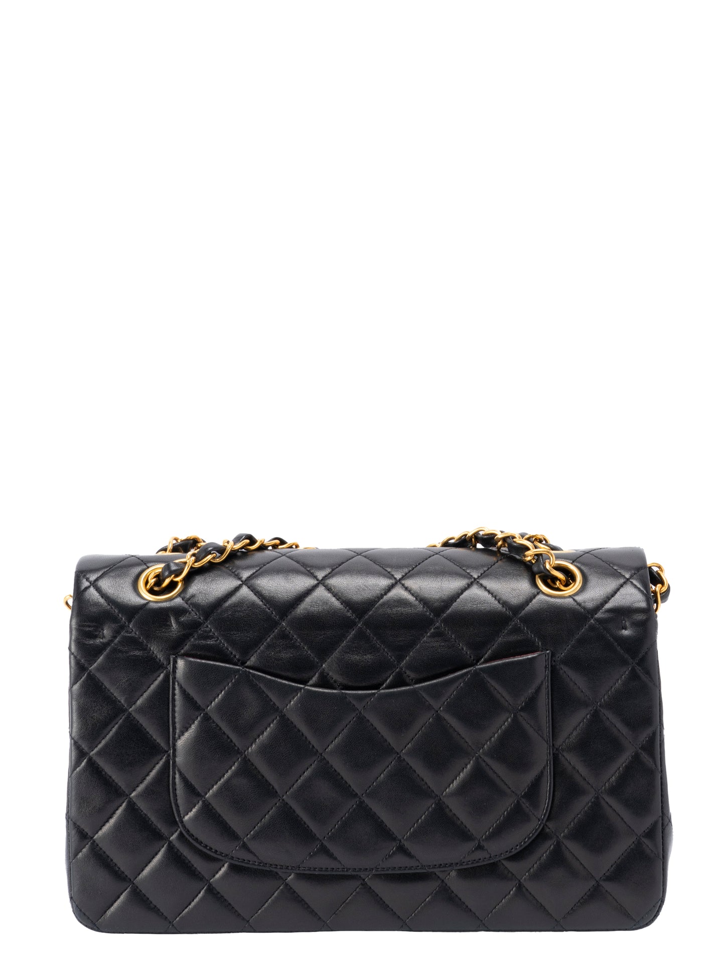 シャネル Wフラップ マトラッセ25 チェーンショルダー バッグ ラムスキン ブラック ゴールド金具