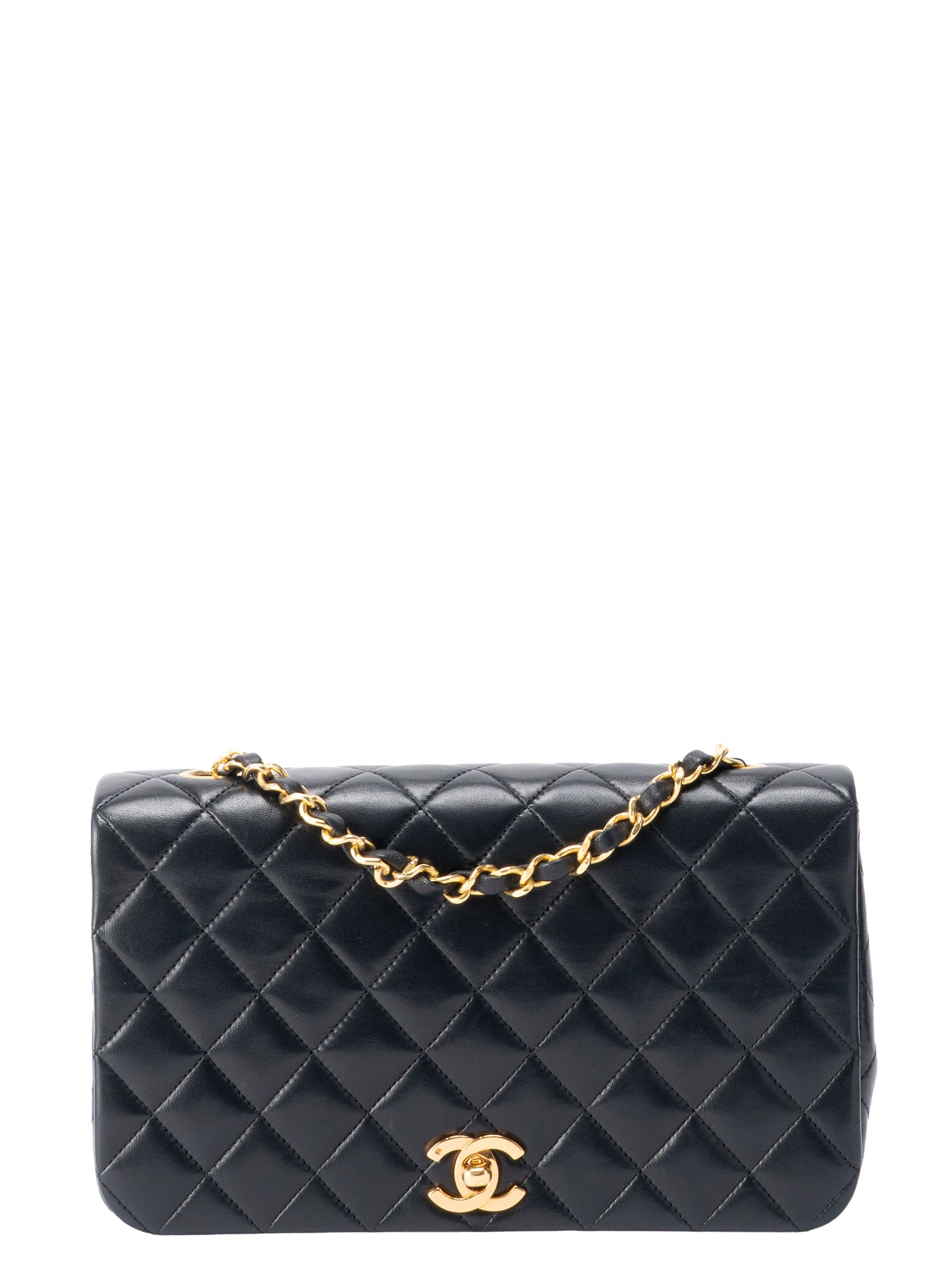 シャネル マトラッセ フルフラップ チェーンショルダーバッグ ラムスキン ブラック ゴールド金具