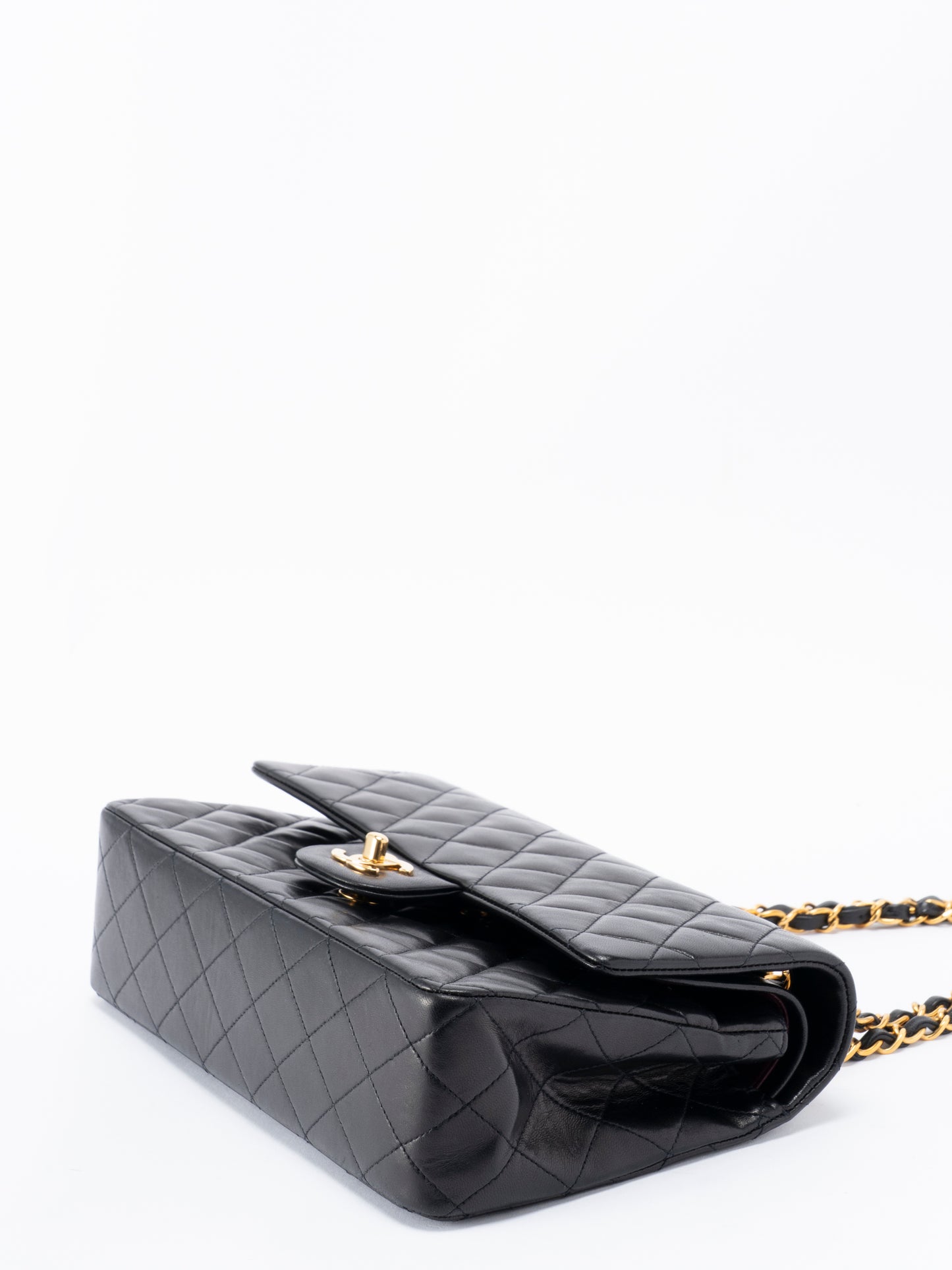 シャネル Wフラップ マトラッセ25 チェーンショルダー バッグ ラムスキン ブラック ゴールド金具