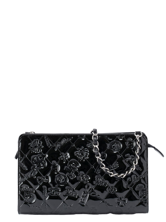 シャネル アイコン シンボルチャーム チェーンショルダーバッグ パテントレザー ブラック シルバー金具