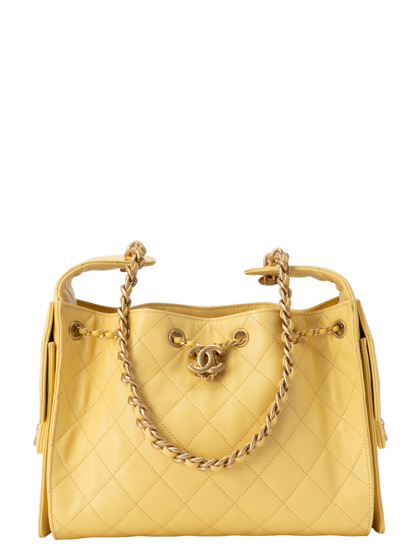 シャネル シャネル25 スモール チェーンショルダーバッグシリアルプレート キャビアスキン イエロー ゴールド金具