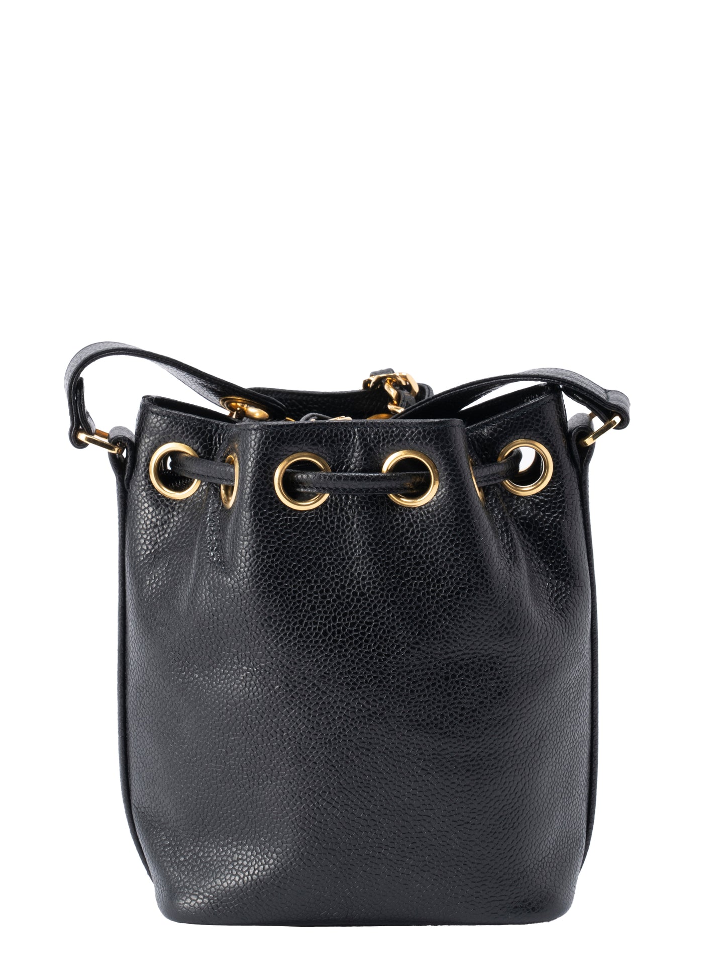 シャネル デカココ 巾着 チェーンショルダーバッグ キャビアスキン ブラック ゴールド金具