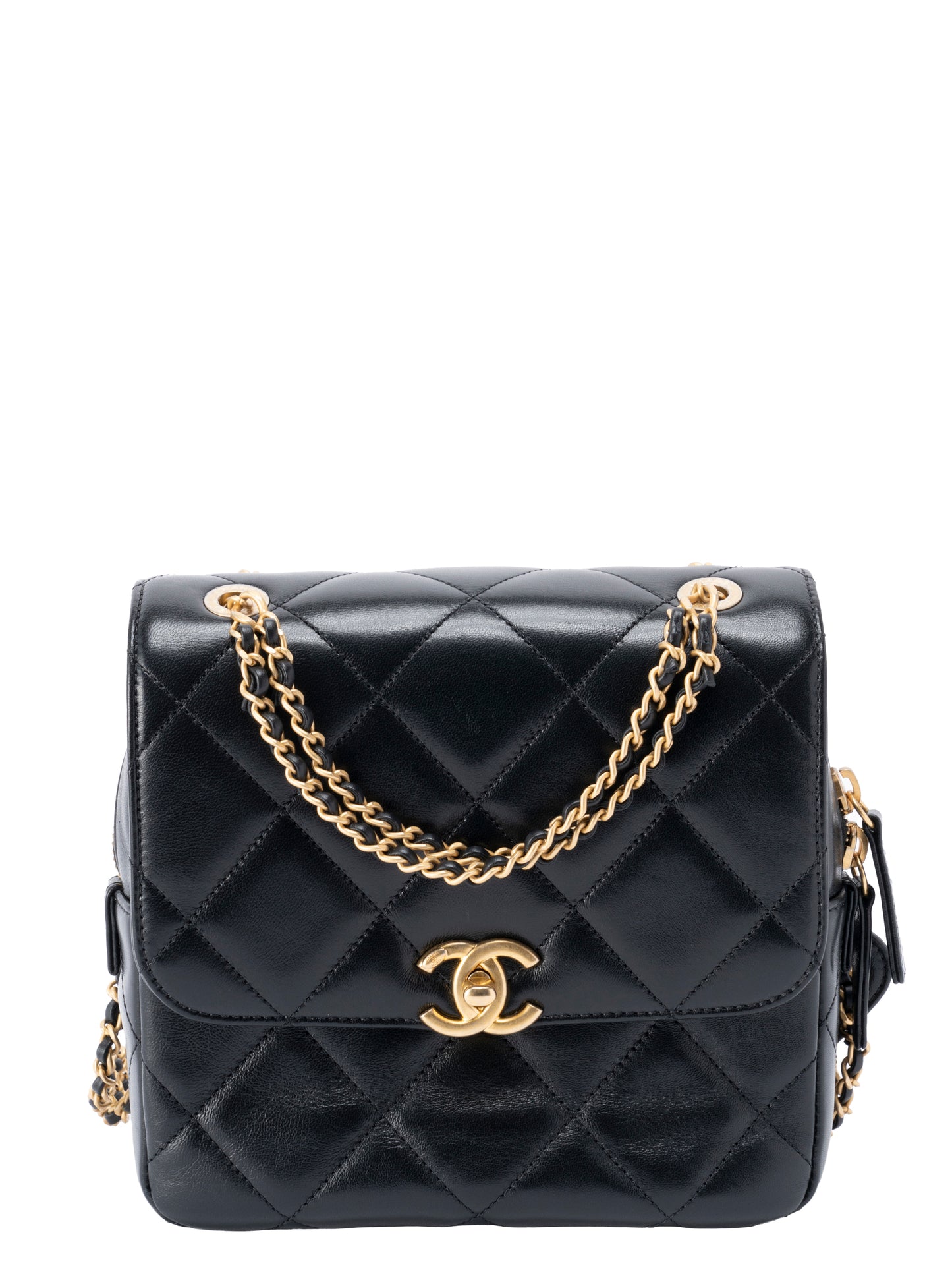 シャネル マトラッセ シリアルプレート 2WAYチェーンリュックサック ラムスキン ブラック ゴールド金具