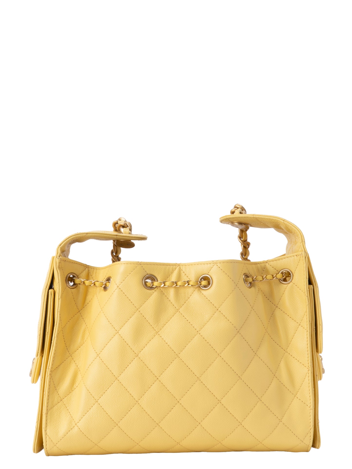 シャネル シャネル25 スモール チェーンショルダーバッグシリアルプレート キャビアスキン イエロー ゴールド金具