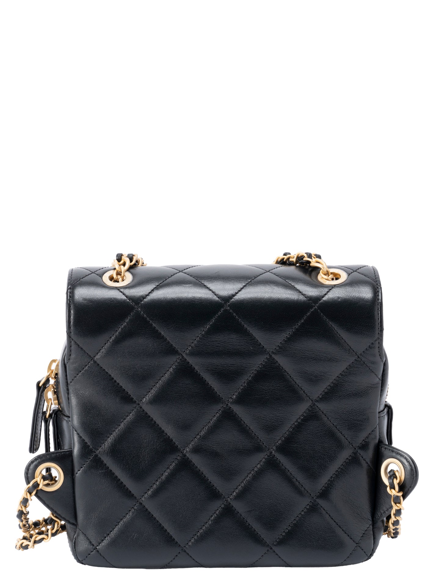 シャネル マトラッセ シリアルプレート 2WAYチェーンリュックサック ラムスキン ブラック ゴールド金具