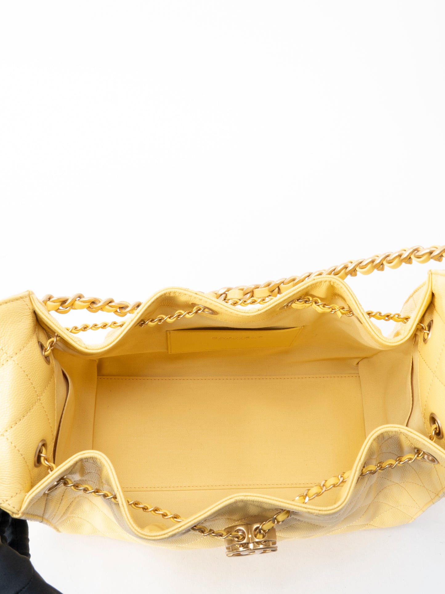 シャネル シャネル25 スモール チェーンショルダーバッグシリアルプレート キャビアスキン イエロー ゴールド金具