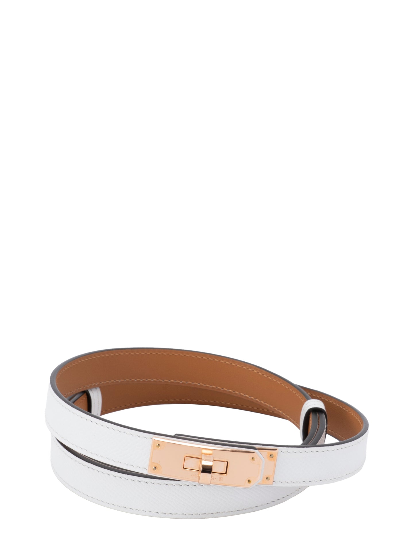 エルメス ケリー ベルト W刻:2024年 ブラン1 ピンクゴールド金具 新品